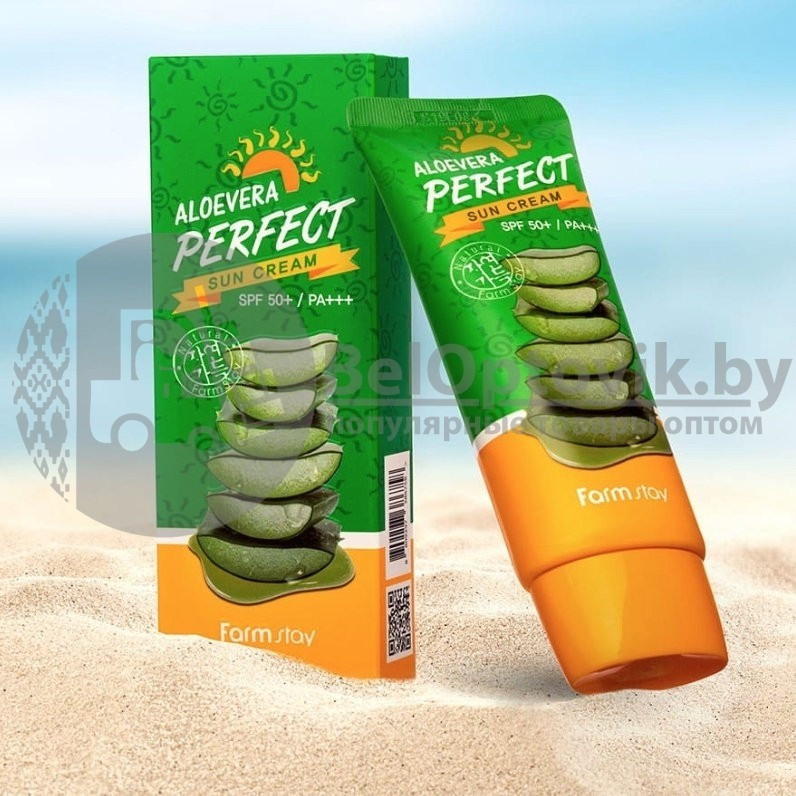 Солнцезащитный крем c алоэ вера FARMSTAY Aloevera Perfect Sun Crea SPF50 PA, 70ml Original Korea - фото 5 - id-p119780847