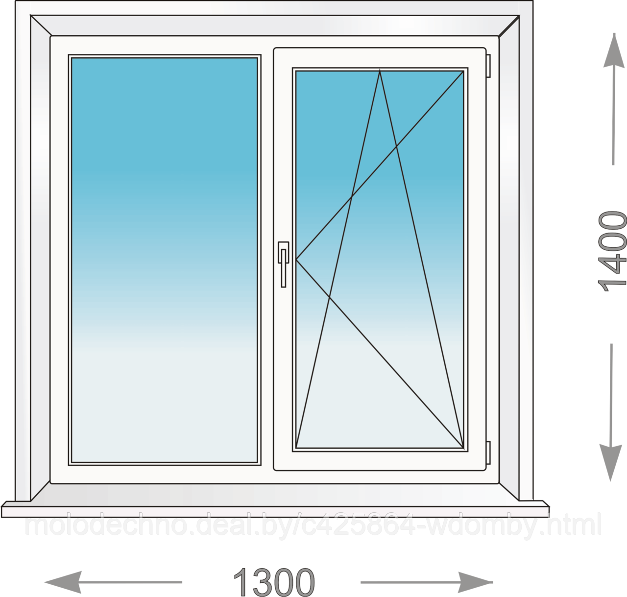 Окно металлопластиковое двухстворчатое 1300х1400 - фото 1 - id-p119790123