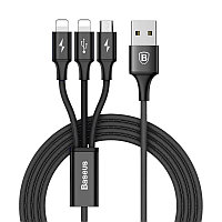 Кабель Baseus Rapid Series 3-in-1 Cable Micro+Dual Lightning 3A 1.2M Black