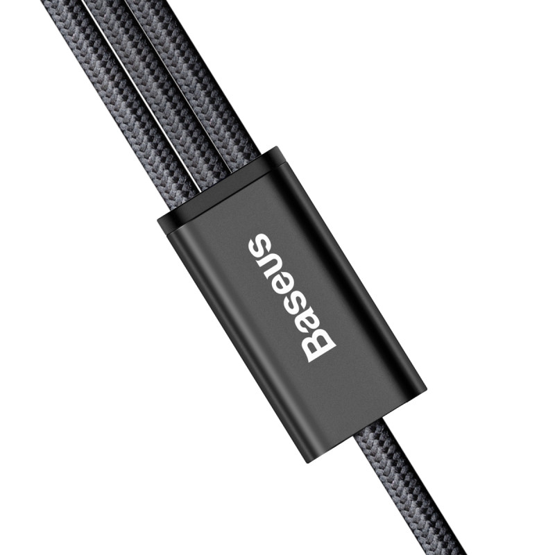 Кабель Baseus Rapid Series 3-in-1 Cable Micro+Dual Lightning 3A 1.2M Black - фото 2 - id-p119788594