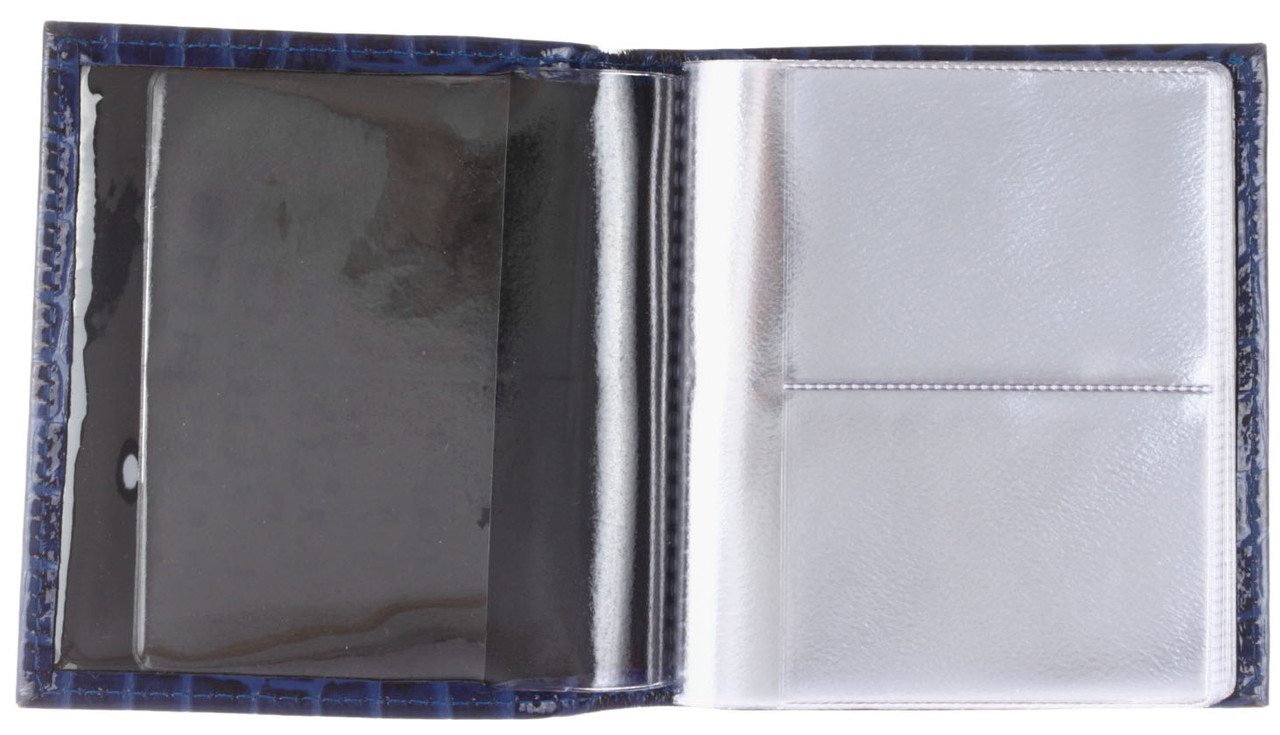 Визитница из натуральной кожи «Кинг» 4327 115*125 мм, 2 кармана, 18 листов, рифленая синяя (средняя величина