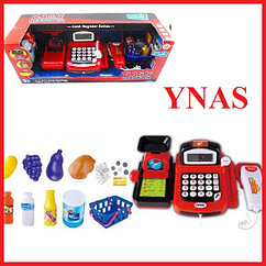 Детская игровая касса арт. 8088B, игрушечный кассовый аппарат супермаркет с продуктам, сканер, микрофон, весы