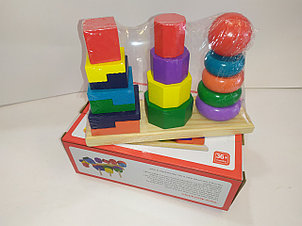 Детский деревянный логический сортер пирамидка 3 в 1 "Логика" арт. 243, деревянные игрушки для малышей