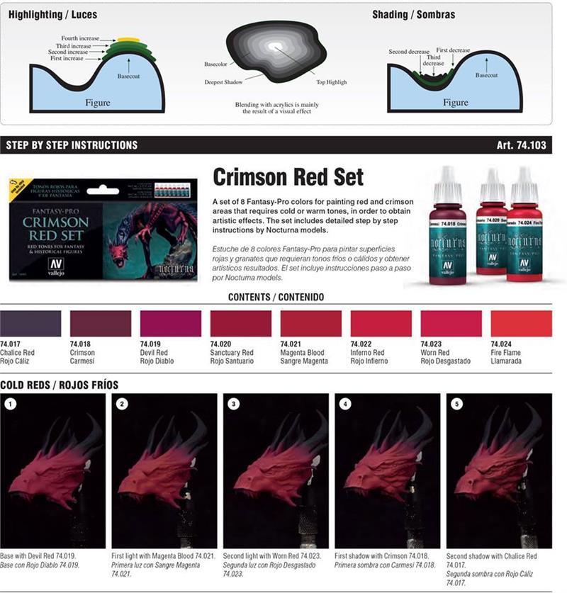 Набор акриловых красок для фэнтези миниатюр FANTASY-PRO CRIMSON RED, 8x17мл, Vallejo/Nocturna - фото 3 - id-p119872798