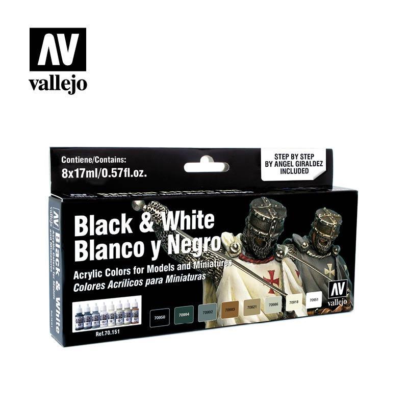 Набор акриловых красок для моделизма Black & White, 8х17мл, Vallejo - фото 1 - id-p119873415