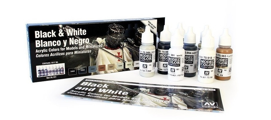 Набор акриловых красок для моделизма Black & White, 8х17мл, Vallejo - фото 3 - id-p119873415