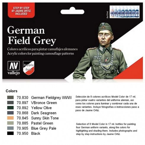 Набор ариловых красок для униформы GERMAN FIELD GREY UNIFORM, 8х17мл, Vallejo - фото 3 - id-p119873560