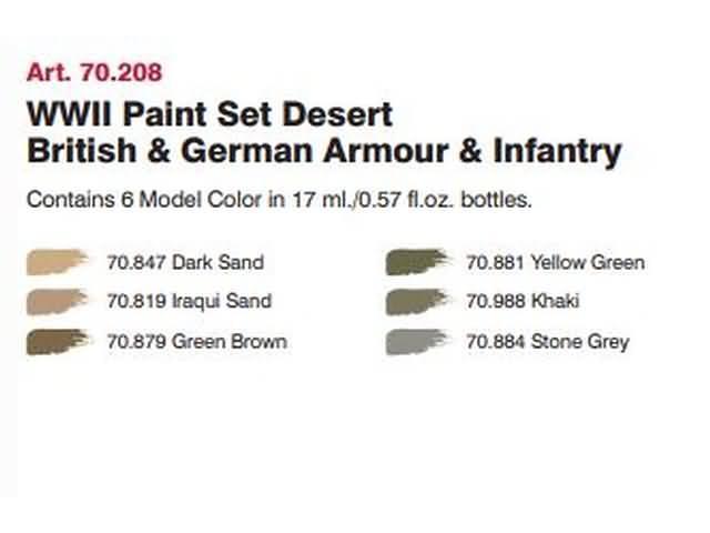 Набор акриловых красок для сборных моделей WWII DESERT BRITISH & GERMAN, 6х17мл, Vallejo - фото 2 - id-p119873734