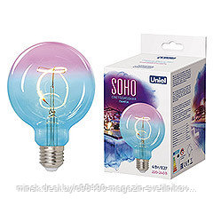 LED-SF01-4W/SOHO/E27/CW BLUE/WINE GLS77TR Лампа светодиодная SOHO : Синяя/винная колба. Спиральный филамент.