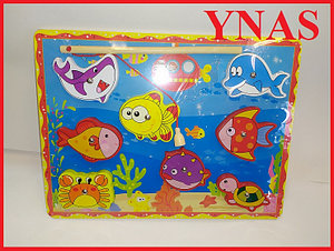 Детская деревянная магнитная рыбалка арт. 379 Морские обитатели рыбки, детская шнуровка игрушка для детей