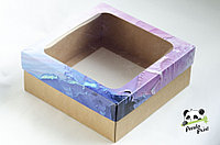 Коробка с прозрачным окном 200х200х50 Фиолетовая (крафт дно), фото 1