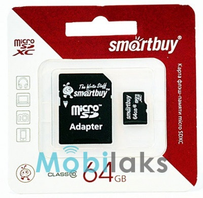 Карта памяти SmartBuy microSDXC 64GB 10 class + SD адаптер