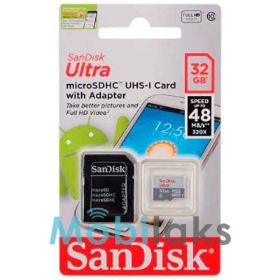 Карта памяти SanDisk Ultra microSDHC 32GB 320X + SD адаптер