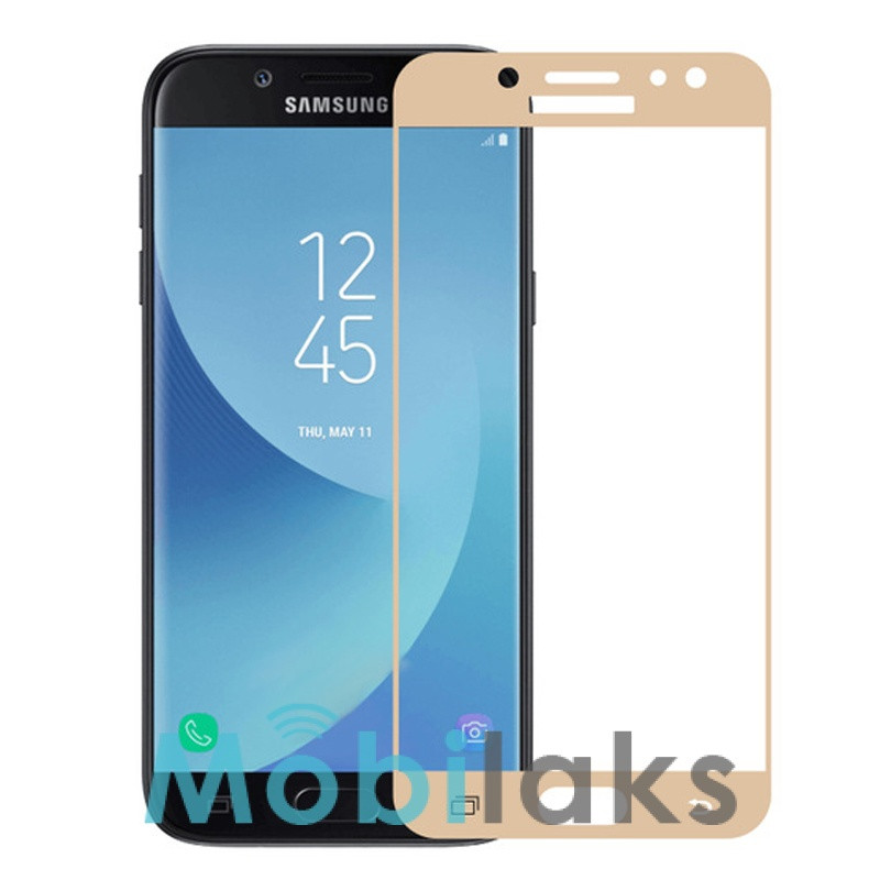 Защитное стекло для Samsung Galaxy J5 (2017) на весь экран противоударное золотистое