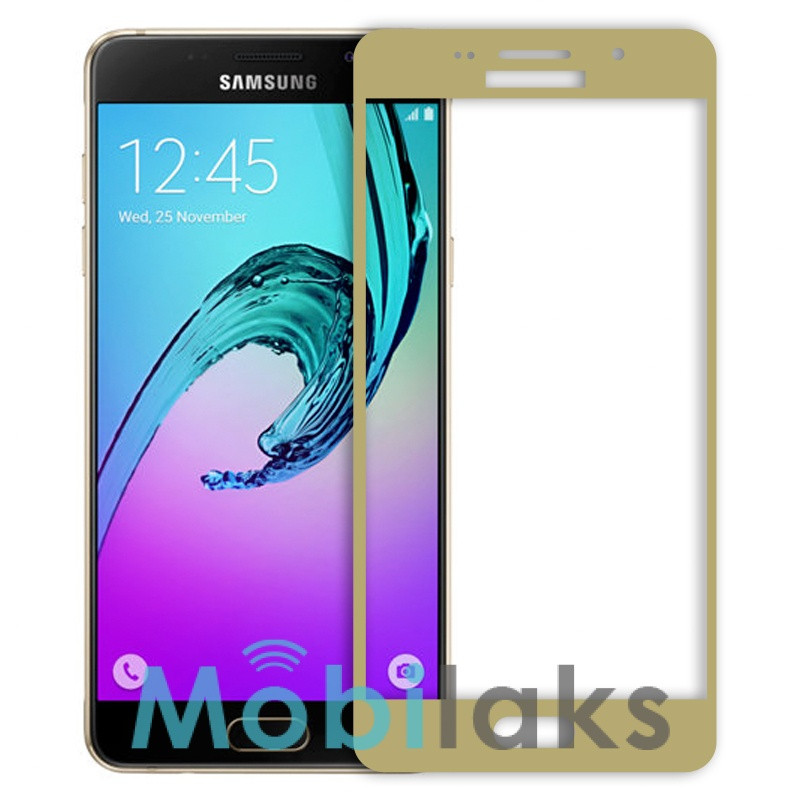 Защитное стекло для Samsung Galaxy A5 (2016) на весь экран противоударное Experts золотистое