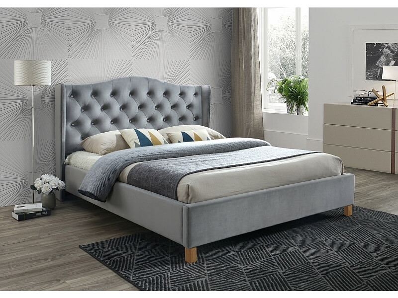 Кровать Signal ASPEN VELVET BLUVEL 14 (серый/дуб) 180/200