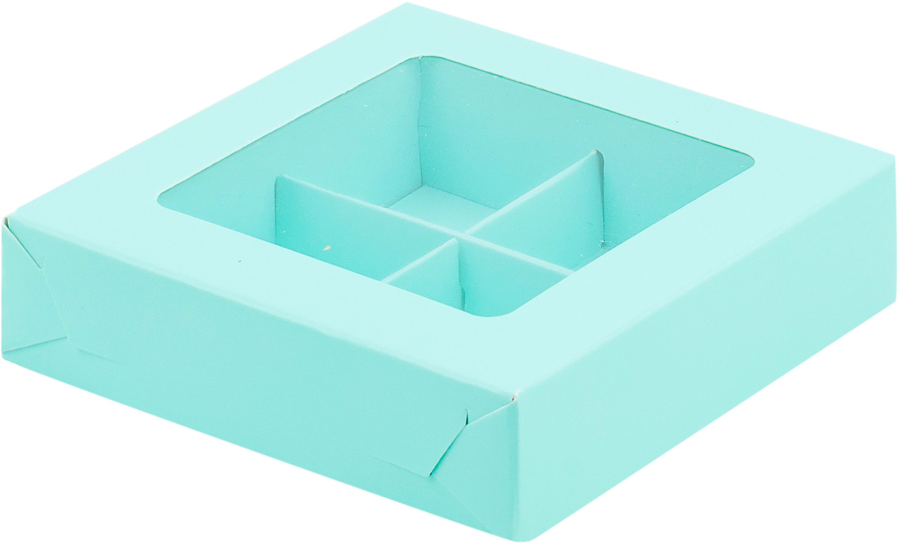 Коробка для 4 конфет с окном Тиффани, 115х115х h30 мм - фото 1 - id-p120110208