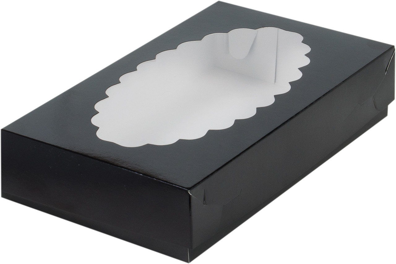 Коробка для эклеров с окном, Черная, 240х140х h50 мм - фото 1 - id-p120118248