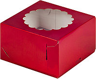 Коробка для капкейков с окном Красная (на 4 шт), 160х160х h100 мм