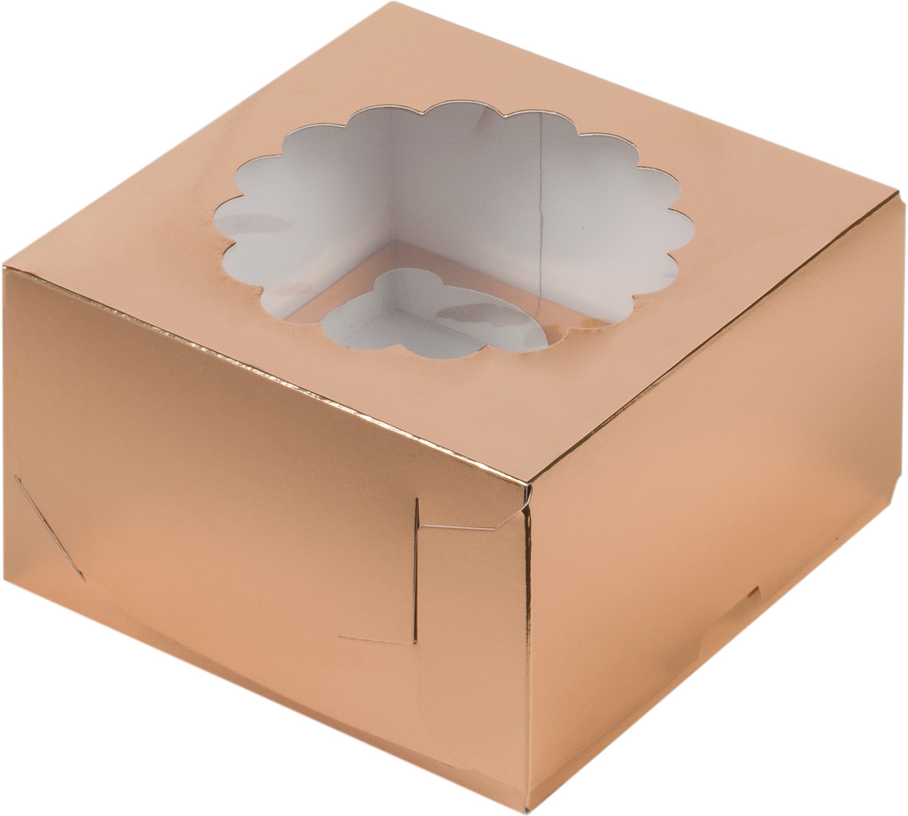 Коробка для капкейков с окном Золотая (на 4 шт), 160х160х h100 мм - фото 1 - id-p120118709