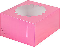 Коробка для капкейков с окном Фуксия (на 4 шт), 160х160х h100 мм