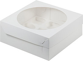 Коробка для капкейков с окном Белая (на 9 шт), 235х235х h100 мм