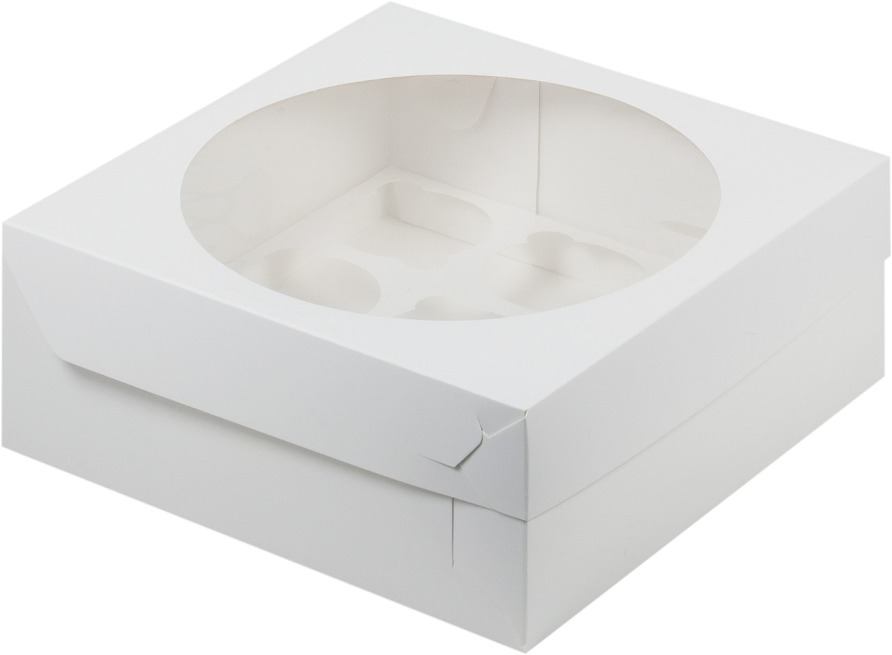 Коробка для капкейков с окном Белая (на 9 шт), 235х235х h100 мм - фото 1 - id-p120120566