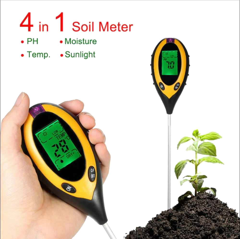 Анализатор почвы 4 в 1 (PH-метр, влагомер, термометр, люксметр)