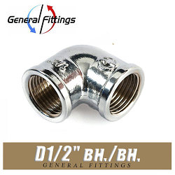 Угол латунный ХРОМ General Fittings D1/2" вн./вн.