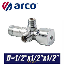 Кран угловой Arco A-80 TWIN D1/2"x1/2"x1/2"