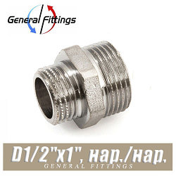 Ниппель никелированный GF D1/2"x1", нар./нар.