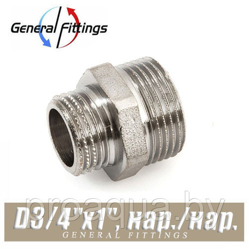 Ниппель никелированный GF D3/4"x1", нар./нар. - фото 1 - id-p120127273