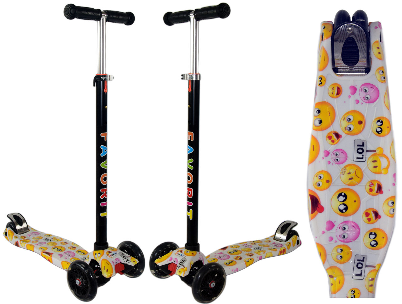 ДЕТСКИЙ САМОКАТ SCOOTER MAXI  PRINT ВЕСЕЛЫЕ  СМАЙЛИКИ MG03B-01