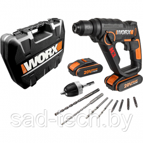 Перфоратор аккумуляторный WORX WX390.1, 20В, 2 Ач x2, кейс