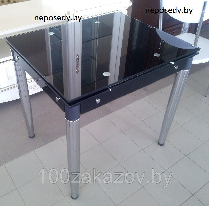 Стеклянный  кухонный стол. Обеденный  раздвижной  стол трансформер 6069-3