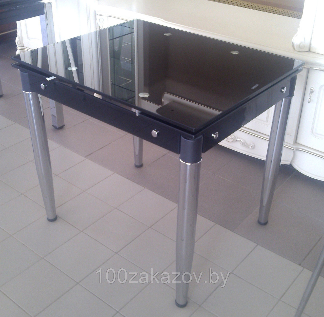 Стеклянный кухонный стол. Обеденный раздвижной стол трансформер 6069-3 - фото 4 - id-p5603587
