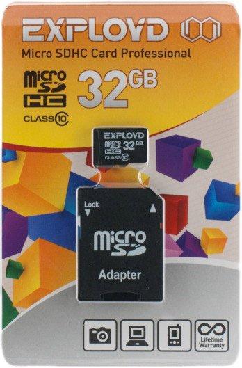 MicroSDHC 32GB Class10 + адаптер SD Карта памяти EXPLOYD - фото 2 - id-p120351290