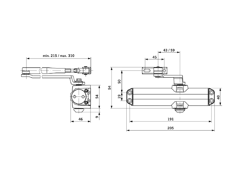 Доводчик дверной Maxbar/Dorma 100 (EN-Size 2/3/4, с тягой, серебристый) - фото 2 - id-p120464590