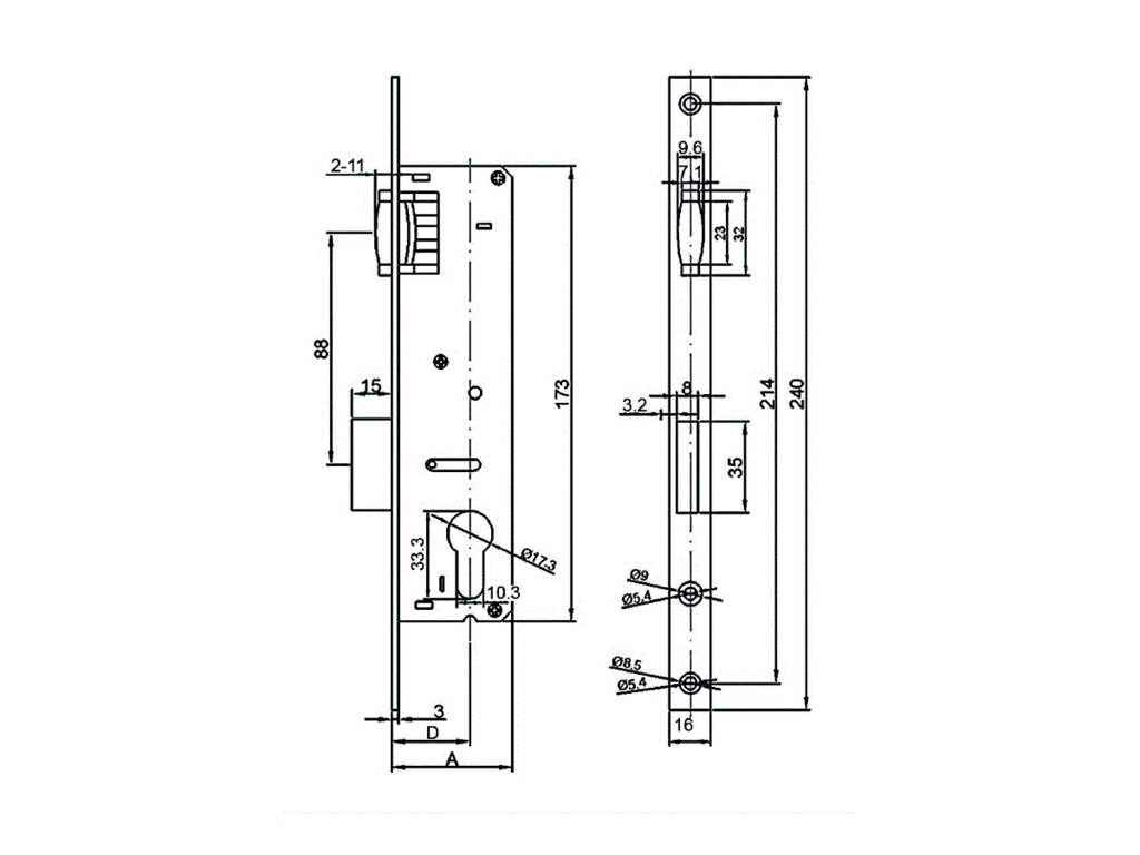 Замок ригельный с роликовой защелкой ELEMENTIS серии 155Р (PZ/F16/25 мм) - фото 4 - id-p120465059