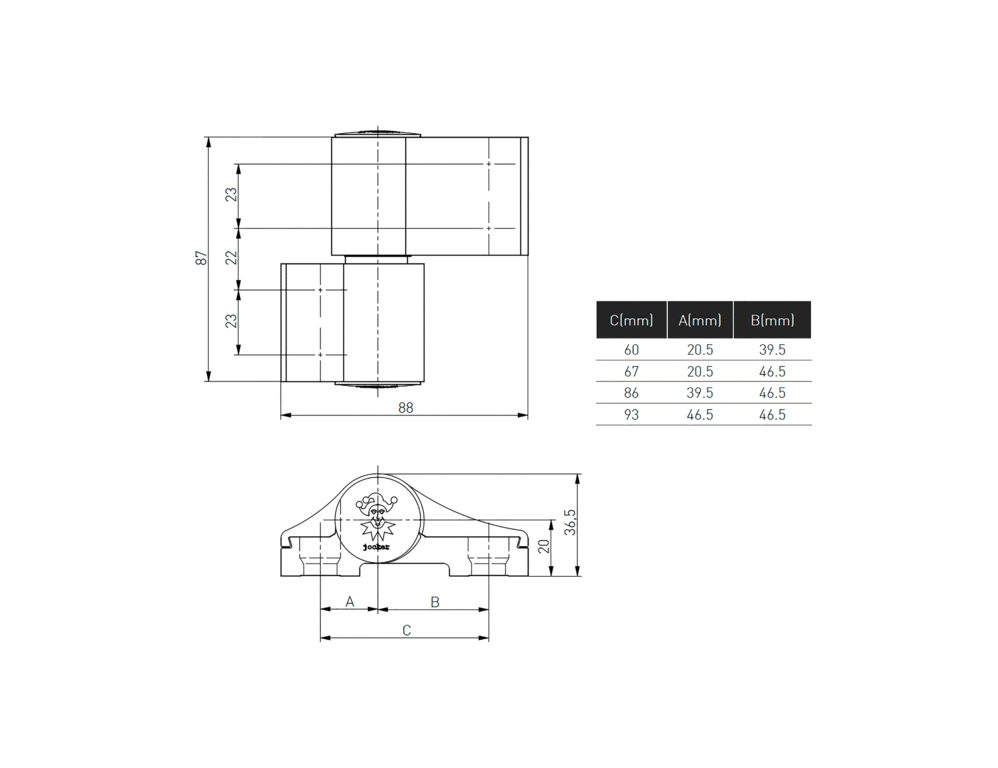 Петля дверная Medos "Jocker-Alu 2SK" (2-х секционная, М/О=67 мм, черный) - фото 2 - id-p120465292