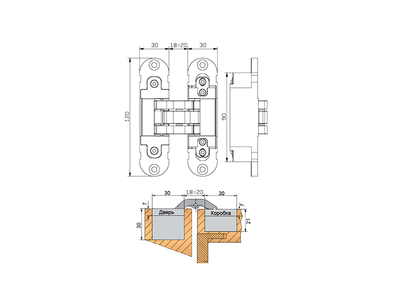 Петля скрытая универсальная Otlav Invisacta 3D (120x30 мм, 60 кг, золото полированное) - фото 2 - id-p120465331