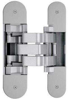 Петля скрытая для компланарных дверей, универсальная, 3D, 130x32/25 мм, 60 кг, цамак и алюминий, с 4