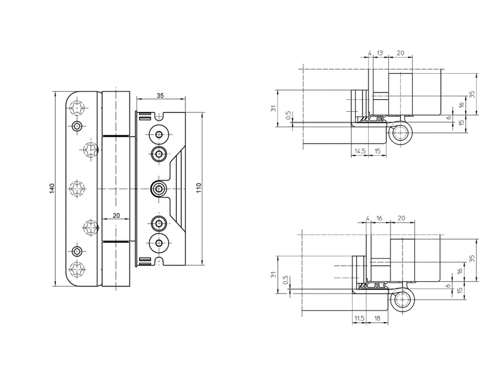 Комплект петель SIMONSWERK для дверей 3 шт. до 160 кг. белые, модель 4010 с противовзломным штифтом - фото 2 - id-p120465353