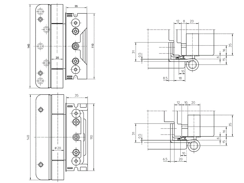 Комплект петель SIMONSWERK для дверей 3 шт. до 160 кг. белый RAL9016 модель 4030 с противовзломным штифтом - фото 2 - id-p120465372