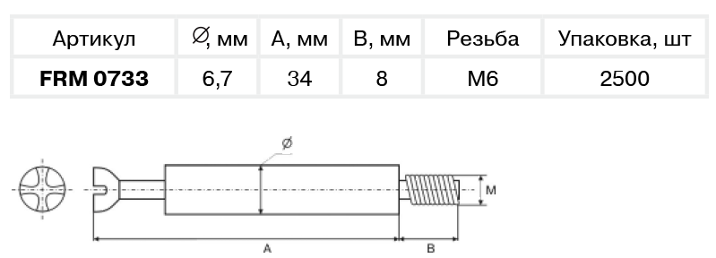 Дюбель FIRMAX (D=6.7 мм, A=34 мм, B=8 мм, M6, крест, сталь оцинкованная) - фото 2 - id-p120466747