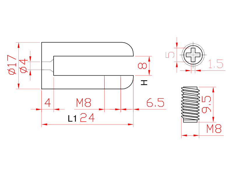 Полкодержатель для стеклянных полок FIRMAX (D=17 мм, H=8 мм, L=24 мм, хром, цинк) - фото 2 - id-p120466874