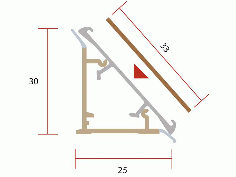 Пристеночный бортик треугольный под вставку SCILM (L=4 м, 30x25 мм, пластик+алюминий) - фото 2 - id-p120466977