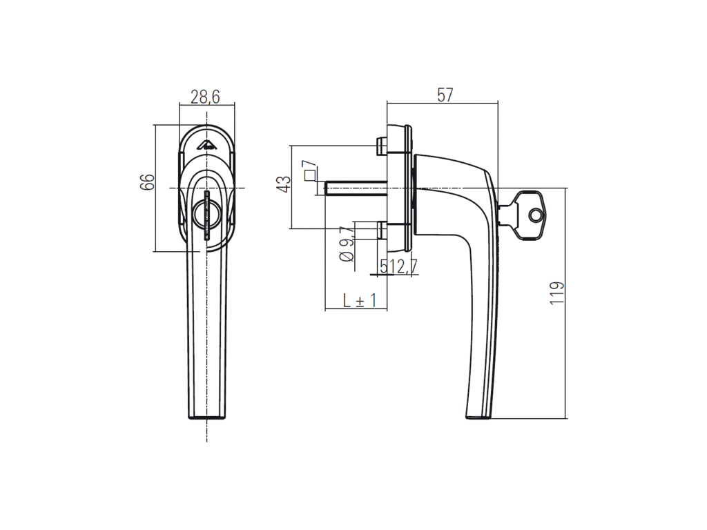 Ручка для окон из ПВХ с ключом Roto Samba (Штифт=37 мм, 90°, серебро) - фото 2 - id-p120467610