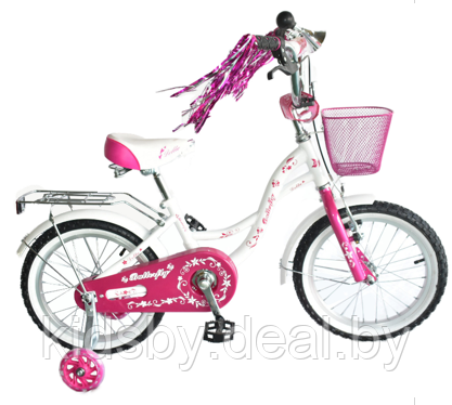 Детский велосипед Delta Butterfly 18 2020 (белый/розовый) с передним ручным V-BRAKE тормозом, шлемом и мягкими - фото 1 - id-p103158115