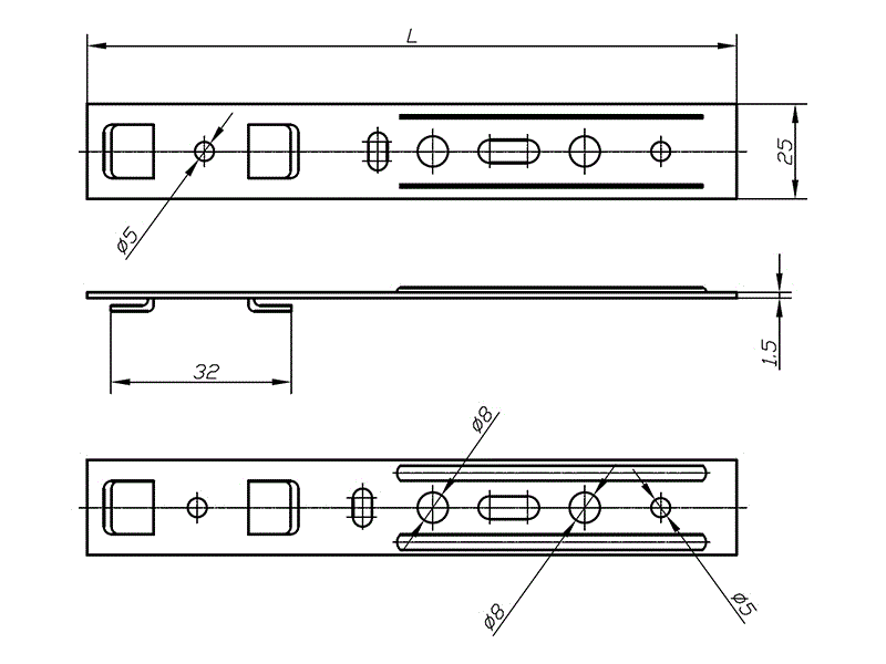 Пластина анкерная, для профиля KBE (3-х камерный) (32мм); L=250 мм *1.5 мм